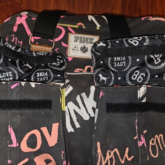 Victoria Secret PINK Black Graffiti Rolling Suitcase Duffle Bag - Picture 3 of 13
